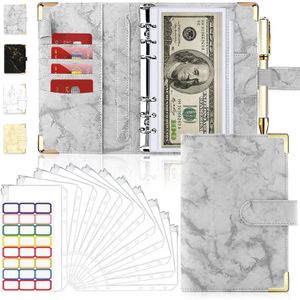 Filing Supplies A6 PU Leather Marble Notebook Binder Budget Planner Money Organizer for Cash Savings with 12 Zipper Envelope Pockets Stickers 230706