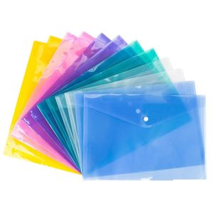 Fournitures de classement en gros Colorf Dossier de fichiers Transparent Sac de documents en plastique A4 Hasp Bouton Classifié Stockage Bureau Papeterie Orga Dhlri