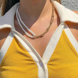 Find Me-collar asimétrico Simple con cadena de perlas de imitación para mujer, collar con cuentas de nicho hueco Retro, joyería de fiesta G1206