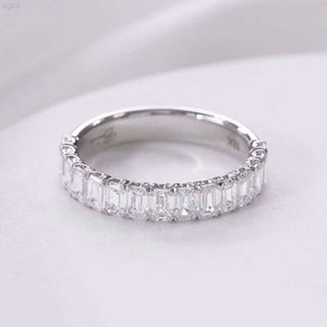 Joyería de compromiso fina, anillo de media eternidad, plata 925, oro de 14k, corte esmeralda Vvs, anillo de boda de diamante moissanita para mujer