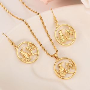 Collier arbre oiseau en or fin, chaîne, boucles d'oreilles, pendentif, pull ras du cou, ensembles de bijoux pour femmes, adolescentes, bijoux à breloques, cadeau de livraison directe