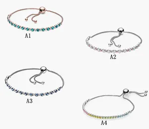 Bijoux fins Authentique Perle en Argent Sterling 925 Fit Pandora Charm Bracelets Diamant Blanc Diamant Rose Bracelet Chaîne de Sécurité Pendentif DIY Perles