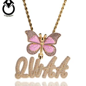 Bijoux fins pendentifs breloques collier Hip-Hop goutte d'huile papillon boucle tête Double herbe corps mode diamant collier