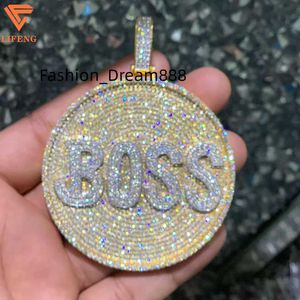 Bijoux fins Produit Mode Hip Hop Diamant pendentif plaqué or gros lourd Boss Lettre glacé Main Incrusté Moissanite Pendentif