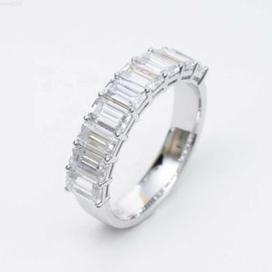 Fine Jewelry Sterling Silver S925 Emerald Cut Vvs Moissanite Diamond Hip Hop Jewelry Band Ring