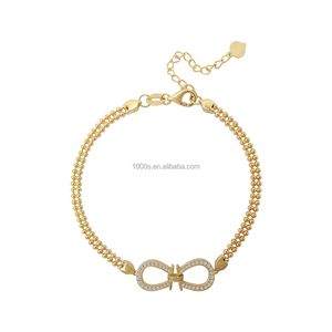 Bracelet en or massif fin avec diamant de laboratoire, chaîne de perles, deux rouleaux, bijoux de conception spéciale, cadeau pour femmes et filles
