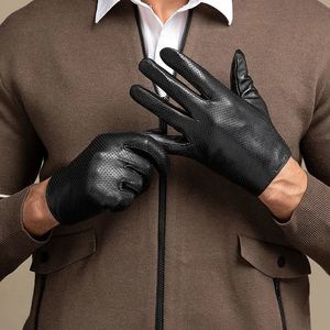 Guantes sin dedos 1 par de guantes de piel de oveja para hombre, guantes genuinos de lujo para conducir, guantes de cuero para hombre para montar en motocicleta, bicicleta, manoplas masculinas 231128