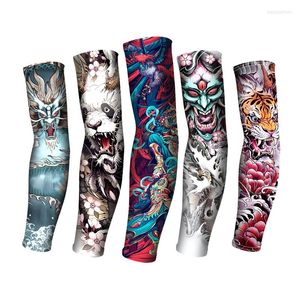 Gants sans doigts 1 pièces hommes longues manches de tatouage d'été sans couture protège-bras couverture de Protection solaire conduite en plein air soie femmes bras