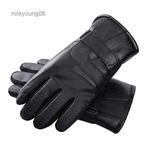 Guantes sin dedos 2023 Guantes de cuero Pantalla táctil de invierno para hombres Plus Terciopelo engrosado Ciclismo al aire libre Motocicleta Guantes de algodón cálidos a prueba de vientoL231017