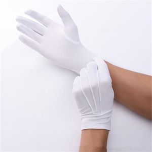 Guantes sin dedos 2 pares / lote de alta calidad elástico reforzar blanco negro spandex ceremonial para hombres mujeres camareros conductores joyería2605