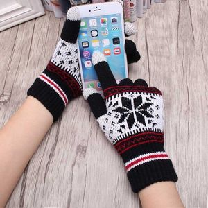 Gants sans doigts mode femmes hommes chaud hiver écran laine tricoté flocon de neige poignet doigt complet unisexe tricot doux mitaines