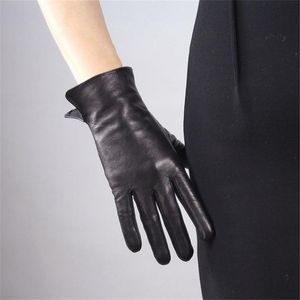 Gants sans doigts en cuir véritable pur peau de mouton Section moyenne et longue mode noir coupe élancée Style de base femme chaud TB79