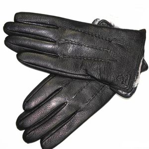 Gants sans doigts Guantes hiver hommes cuir peau de daim épaissi Style vague d'eau fausse doublure automne et chaud 1