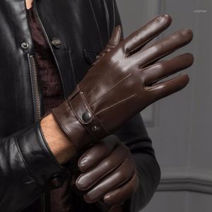 Gants sans doigts mâle printemps hiver en cuir véritable court épais noir marron écran tactile gant homme gymnase Luvas voiture conduite mitaines 1218l