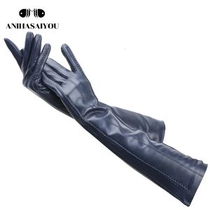 Gants sans doigts Gants pour femmes multicolores Gants en cuir de 50 cm de long Gants en cuir pour femmes en peau de mouton Garder au chaud les gants d'hiver pour femmes-2226C 231128