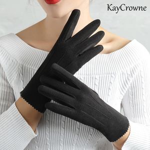 Guantes sin dedos Slim Vintage A prueba de viento Guantes de pantalla táctil Mujeres Invierno Dedo completo Calentador de manos Guante de gamuza Mujeres jóvenes estudiantes al por mayor G027 230826