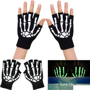 Gants sans doigts Uni Adt Halloween Skeleton Skl Half Finger Glow In The Dark Stretch Knitted Winter Mittens Factory Price E Dhgarden Dhjay