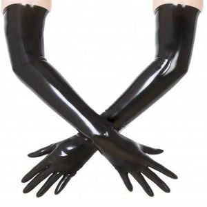 Vingerloze handschoenen, unisex latexrubber, zwart gegoten schouderlengte, unisex lang fetish L221020250M