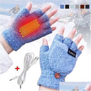 Gants sans doigts USB Chauffage électrique 2côté Chauffage Convertible Gant Tricoté Mitaines Réglable Chaleur Étanche Cyclisme Ski 220913 Dhcm1