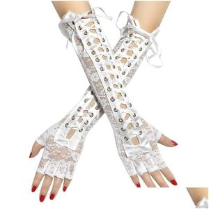 Guantes sin dedos Mujeres Gótico Guante largo Negro Punk Hip Pop Jazz Disco Mitones Clubwear Danza Cosplay Disfraces de fiesta Moda 1 par Dhvop