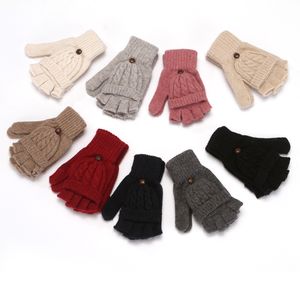 Gants en laine sans doigts pour femmes, tricotés à rabat sans doigts, gants épais, mitaines d'hiver chaudes et épaisses pour femmes, gants en poils de lapin à double usage