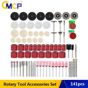 Produits de finition CMCP Outil de meuleuse électrique 141pcs Roue de polissage Disque de coupe diamant Lame de scie Bandes de sable Mini foret pour Dremel Rotary 230511