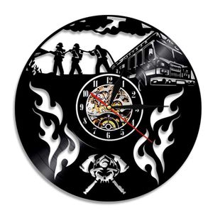 Reloj de pared con disco de vinilo de bombero, diseño moderno, lucha contra incendios, decoración del hogar, reloj de aguja de cuarzo para el departamento de bomberos, regalo de bomberos X0705