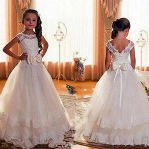 First Communion Dresses For Girls 2020 Scoop Backless Appliques Flower Girls Dress Bows Tulle Ball Gown Pageant Dresses For Little252T
