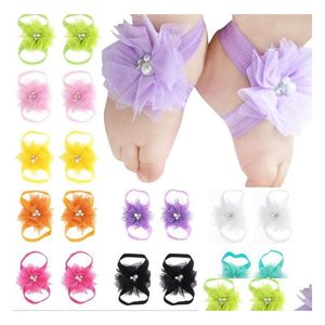 Premiers marcheurs bébé sandales chaussures de fleurs er pied cravates en dentelle infantile fille enfants premier marcheur pographie accessoires A44 16 couleurs bébé, enfants matern dhjdc