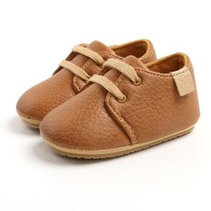 Zapatos de bebé para primeros pasos, zapatillas antideslizantes para niños y niñas, zapatillas de suela blanda de cuero PU con cordones para niños de 0 a 18 meses