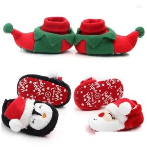 Chaussures de bébé pour premiers marcheurs pour l'hiver Noël infantile mignon Santa garçons et filles 11 cm / 12 cm / 13 cm 0-12 mois doublure chaude à l'intérieur de la goutte douce Otsjx