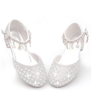 Premiers marcheurs filles chaussures à talons hauts pour enfants perle adolescent cristal fête princesse enfant mariage formel sandales en cuir chaussures 230308