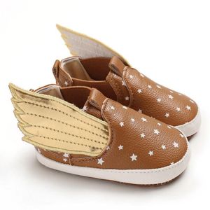 Zapatos de bebé de PU para primeros pasos, botines con diseño de alas para niños pequeños, mocasines informales para niños de 0 a 18 meses