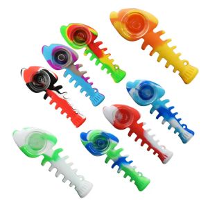 Forme d'os de poisson Pipe à fumer en silicone Pipes à tabac à la main Dab Rig Fishbone Bubbler Dry Herb Oil Burner Pipes Bongs en gros