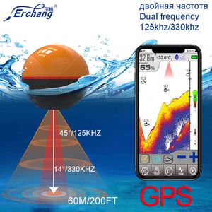 Buscador de peces Erchang F68 Buscador de peces Sonda GPS para pesca 125khz / 330khz Ecosonda Portátil Bluetooth Sonda inalámbrica Android IOS APLICACIÓN HKD230703