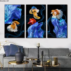 Affiches de poisson Koi, 3 pièces imprimées, peinture sur toile, Art mural pour salon, décoration de maison moderne, décorations d'intérieur, images d'animaux