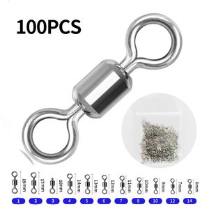 Accessoires de pêche 100pcs / lot Swivels de pêche roueur pivotant avec un snap de sécurité anneaux solides pivotants pour les accessoires de pêche en carpe 230812