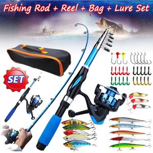 Accesorios de pesca Kits completos de caña de pescar 1,2 M Telescópico Mar Spinning Reel Cebos Juego de señuelos Equipo de pesca de viaje Accesorios Bolsa Principiante 6 opciones 231102