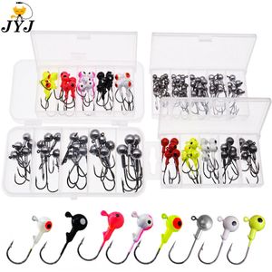Fishing Hooks JYJ a box 1g 1.5g 2g 3g 3.5g fishing hook jig round head hook with mix colors fishing tackle hook for soft grub worm baits 230608