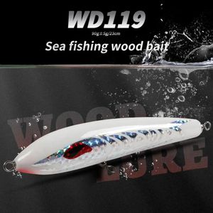 Señuelo de pesca con pegatina de ojo de pez, madera flotante Natural, 90g23cm, herramienta flotante de mar, 240113