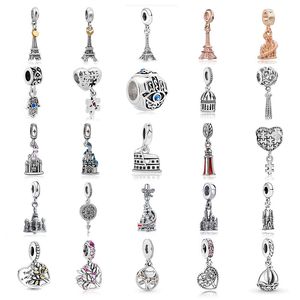 Ajuste cuentas de Pandora 925 encanto de plata joyería de mujer plateado Torre Eiffel mano árbol barco encanto