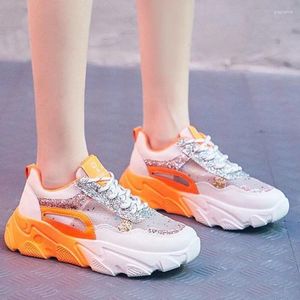 Fitness Shoes Sneakers Fashion Plateforme Chunky Femmes Old Dad Summer Ins Ulzzang Brand Panier Femme Orange Bling Femme décontractée 2024