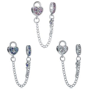 Se adapta a las pulseras Pandora 20 unids de plata del carnicero de la llave de la cadena de seguridad de la cadena de seguridad del encanto de la perla de las cuentas de la perla para el collar de ley de bricolaje al por mayor.
