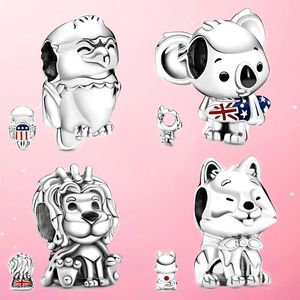 Se adapta a Pandora Pulseras originales 20 piezas Bandera americana Línea de perro de dibujos animados Encantos Granos Granos de plata Grano para mujeres Diy Collar europeo Joyería