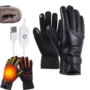 Gants à cinq doigts Gants de moto à chauffage électrique 12V Gants chauffants en cuir PU imperméable coupe-vent chaud protection de ski d'hiver pour hommes femmes 230906