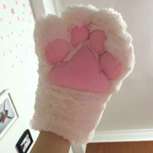 Guantes de cinco dedos 1 par de guantes de garra de pata de gato de felpa encantadores guantes sin dedos cálidos de invierno para mujeres y niñas guantes de medio dedo con pata de oso esponjoso regalos de manopla 231007