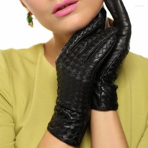 Cinq doigts gants 2022 femmes en cuir véritable femme tissé à la main élégant en peau de mouton mode tendance Nylon doublé L118NN-1