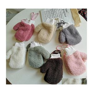 Cinq Doigts Gants 38Y Hiver Enfants Pour Garçons Filles Élastique Poignet Double Couche Chaud Solide Mitaines Sans Doigts Bricolage Suspendu Enfants Plus Dhvch