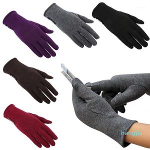 Cinq doigts gants 5 couleurs femmes dame filles Ly bouton design téléphone écran tactile hiver chaud poignet doux cadeaux de Noël1