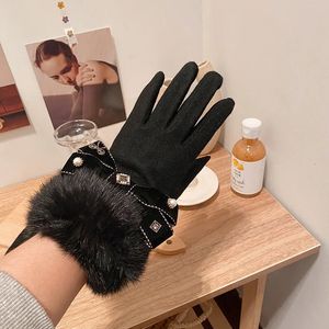 Cinq doigts gants cachemire lapin cheveux bouche arc mode coréenne tissu de laine chaleur équitation écran tactile A432 231216